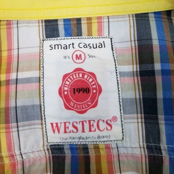 Westecs M Blue Yellow Plaid Snap Shirt Flip-Cuffs - Picture 6 of 6